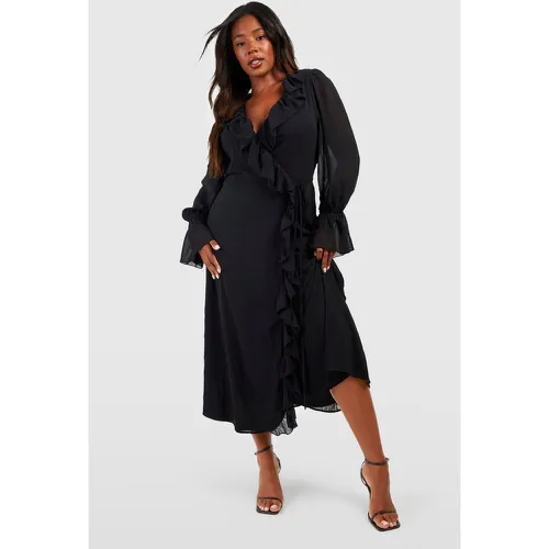 Grande Taille - Robe Portefeuille À Volants - 44 - boohoo - Modalova