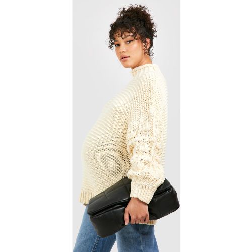 Maternité - Pull De Grossesse En Maille Épaisse À Col Roulé - M - boohoo - Modalova