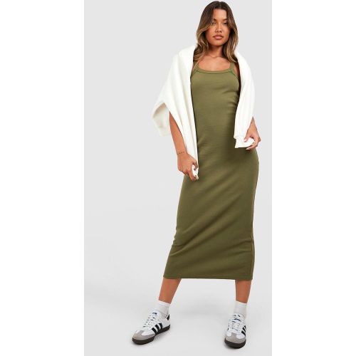Robe Mi-Longue Premium Côtelée À Col Carré - 36 - boohoo - Modalova