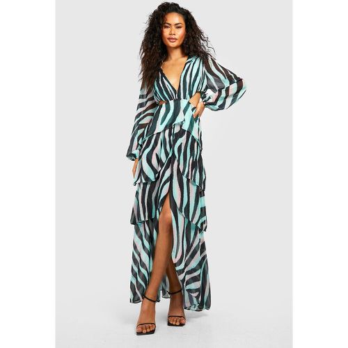 Robe Longue Zébrée À Volants - 38 - boohoo - Modalova