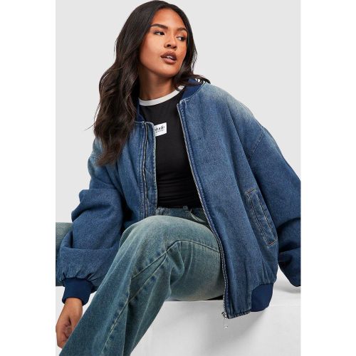 Grande Taille - Bomber Oversize En Jean À Manches Froncées - 44 - boohoo - Modalova