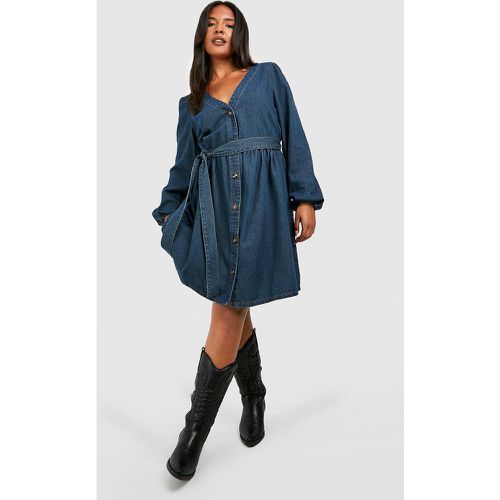 Grande Taille - Robe Patineuse En Jean À Ceinture - 48 - boohoo - Modalova