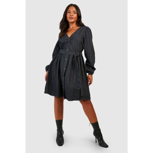 Grande Taille - Robe Patineuse En Jean À Ceinture - 44 - boohoo - Modalova