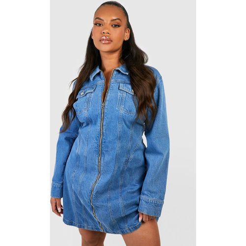 Grande Taille - Robe Droite Zippée En Jean - 44 - boohoo - Modalova