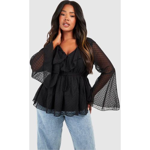 Grande Taille - Blouse Plumetis À Volants Et Manches Évasées - 44 - boohoo - Modalova