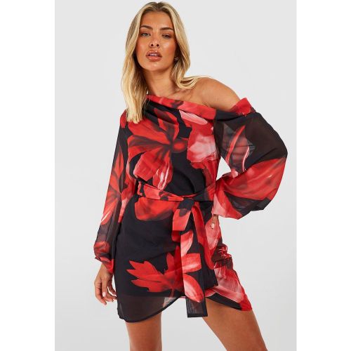 Robe Asymétrique En Mousseline De Soie À Imprimé Fleuri - 38 - boohoo - Modalova