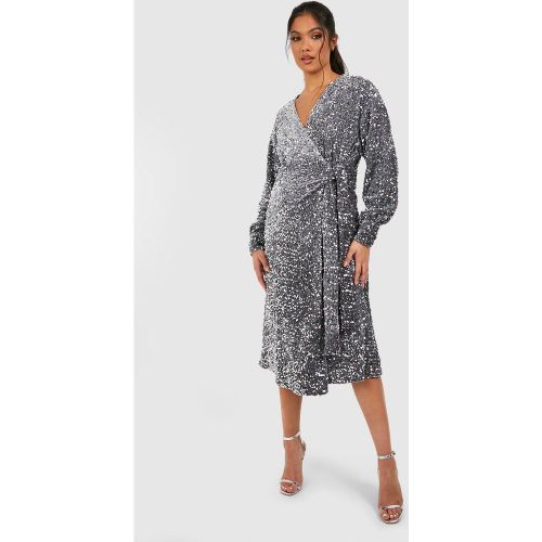 Maternité - Robe De Grossesse Portefeuille Pailletée En Velours - 36 - boohoo - Modalova