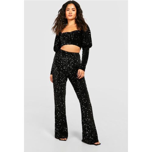 Pantalon Flare Taille Haute En Velours À Paillettes - 34 - boohoo - Modalova