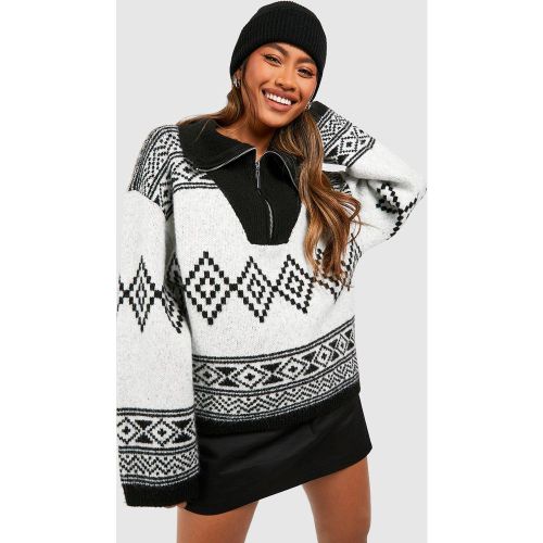 Pull Oversize Zippé À Imprimé Aztèque - S - boohoo - Modalova