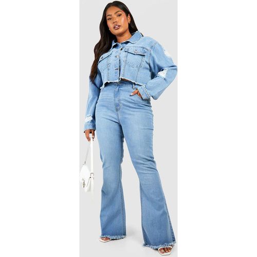 Grande Taille - Jean Flare Push-Up À Ourlet Effiloché - 50 - boohoo - Modalova