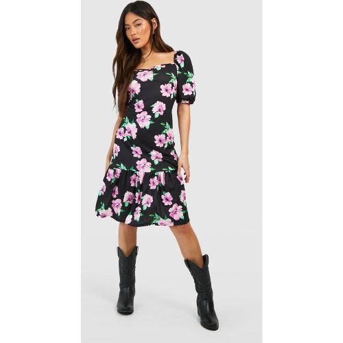 Robe Mi-Longue Fleurie À Manches Bouffantes - 36 - boohoo - Modalova
