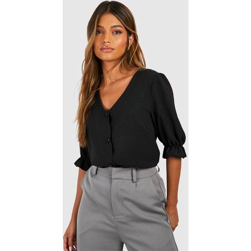 Blouse Martelée Boutonnée À Manches Bouffantes - 36 - boohoo - Modalova