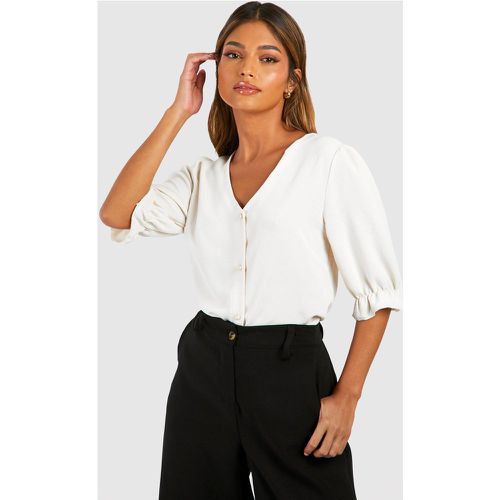 Blouse Martelée Boutonnée À Manches Bouffantes - 40 - boohoo - Modalova