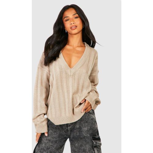 Petite" - Pull Côtelé À Col V - Xs - boohoo - Modalova