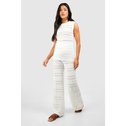 Maternité - Ensemble De Grossesse Avec Tunique En Crochet Et Pantalon Large - Blanc Écru - 40, Blanc Écru - boohoo - Modalova