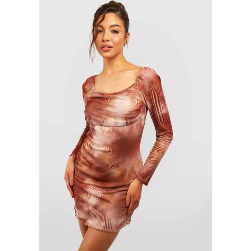 Robe Courte En Mesh À Manches Longues Et Imprimé Abstrait - 40 - boohoo - Modalova