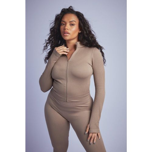 Grande Taille - Veste Côtelée Zippée Sans Coutures - 44-46 - boohoo - Modalova