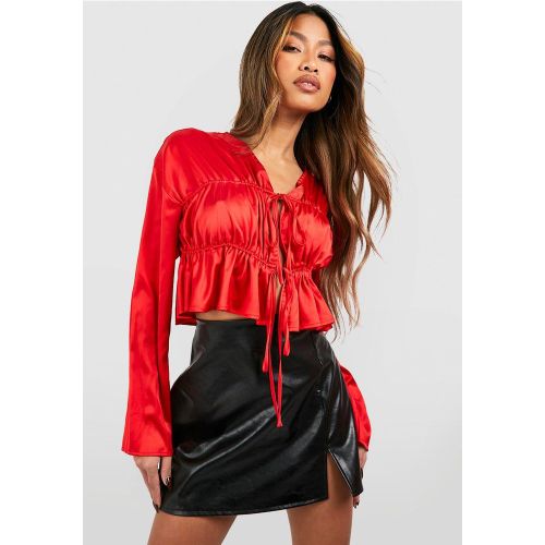 Blouse Courte Satinée Nouée - 36 - boohoo - Modalova