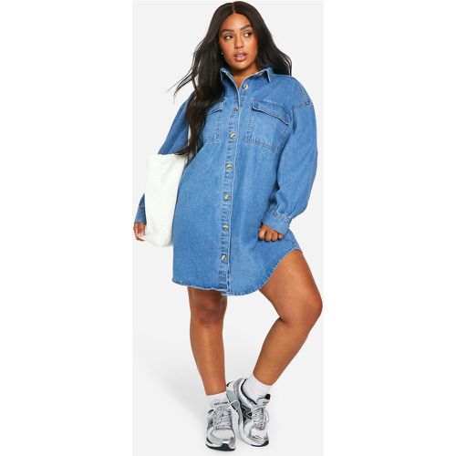 Grande Taille - Robe Chemise Oversize En Jean - 44 - boohoo - Modalova