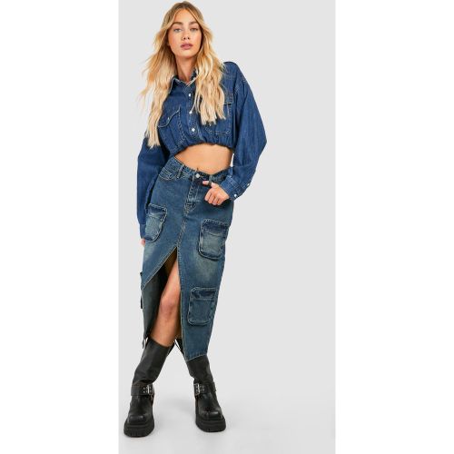 Jupe Longue Cargo Délavée En Jean - 34 - boohoo - Modalova