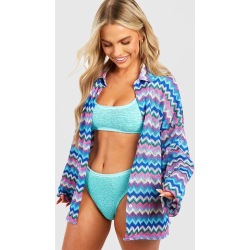 Chemise De Plage Côtelée À Imprimé Zigzag - L - boohoo - Modalova