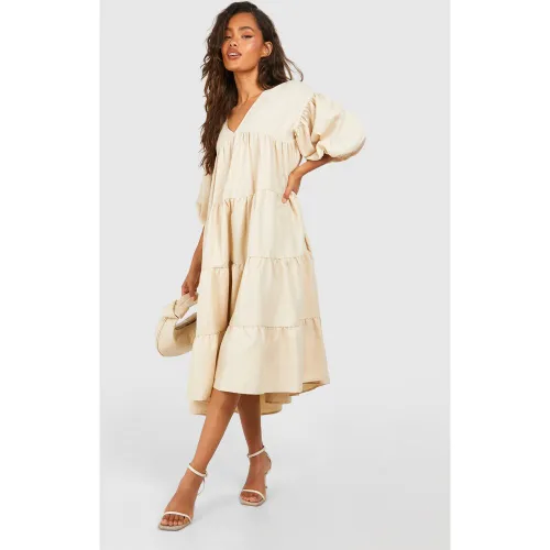 Robe Mi-Longue En Popeline À Col V - 36 - boohoo - Modalova