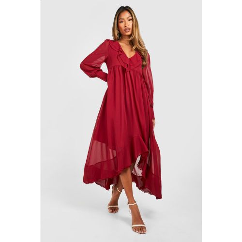 Robe Mi-Longue En Mousseline De Soie À Volants - 42 - boohoo - Modalova