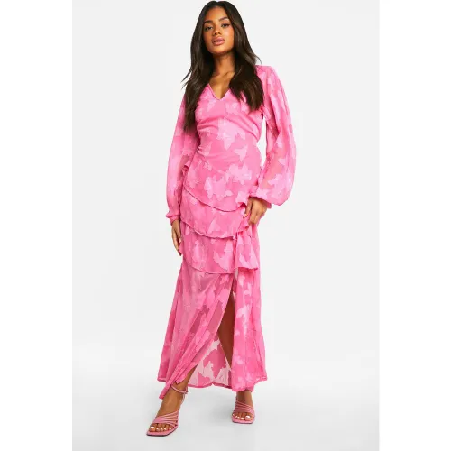 Robe Longue Fleurie À Volants - 36 - boohoo - Modalova