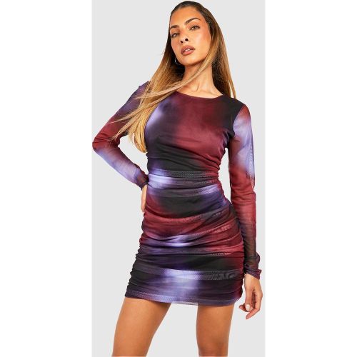 Robe Courte Froncée À Imprimé Abstrait - 36 - boohoo - Modalova