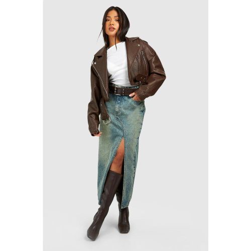 Petite" - Jupe Longue En Jean Asymétrique Délavée - 36 - boohoo - Modalova