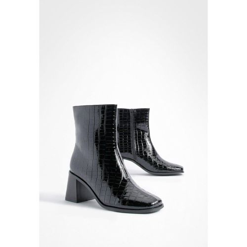 Bottines Croco À Talon Carré - 39 - boohoo - Modalova