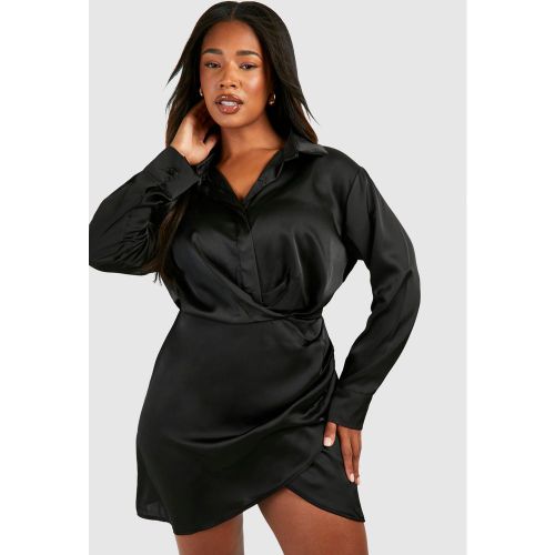 Grande Taille - Robe Portefeuille Satinée - 44 - boohoo - Modalova