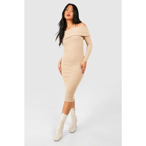 Petite" - Robe Mi-Longue Côtelée À Col Bateau - 34 - boohoo - Modalova