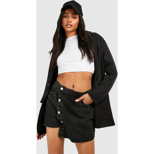 Tall" Black Washed Button Wrap Denim Skort - boohoo - Modalova