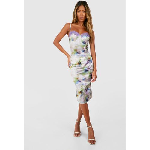 Floral Satin Corset Midi Dress - boohoo - Modalova