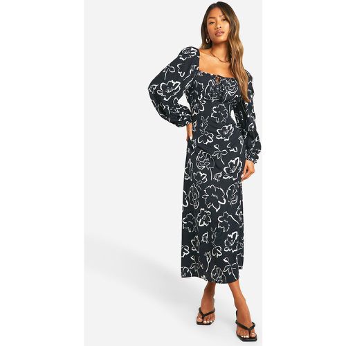 Robe Mi-Longue Fleurie À Manches Bouffantes - 36 - boohoo - Modalova