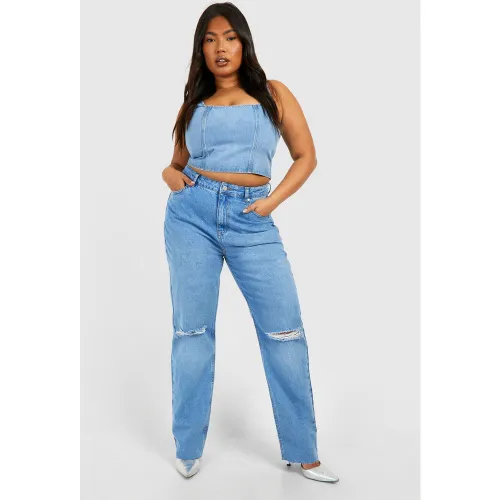 Grande Taille - Jean Mom Délavé Déchiré - 56 - boohoo - Modalova