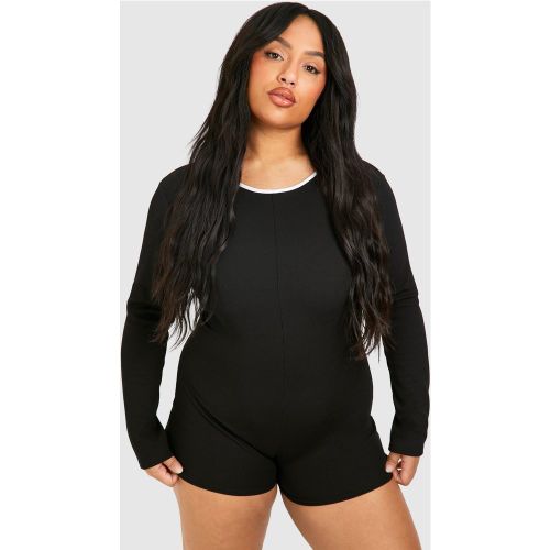 Grande Taille - Combishort Côtelé À Reliures Contrastantes - 44 - boohoo - Modalova