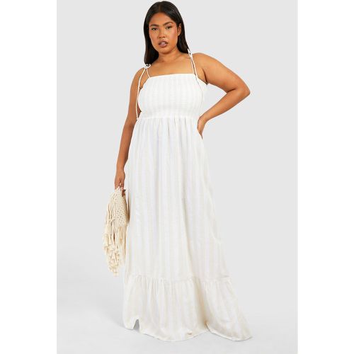 Grande Taille - Robe Bustier Longue Froncée En Lin - 46 - boohoo - Modalova