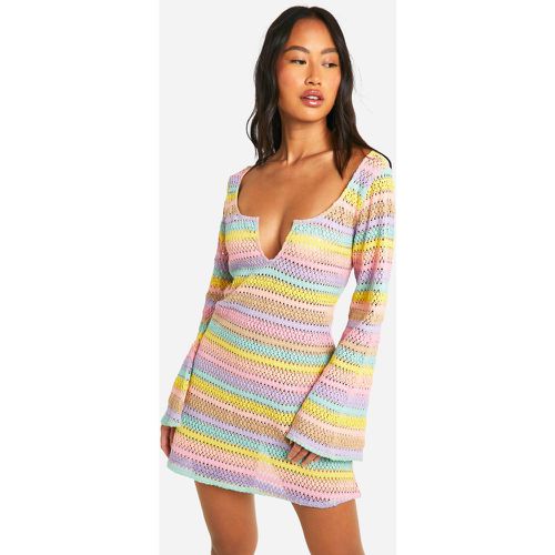 Rainbow Stripe Crochet Beach Dress - boohoo - Modalova