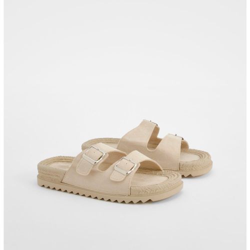 Double Strap Buckle Detail Espadrille Sliders - boohoo - Modalova