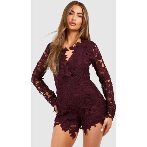 Combishort En Crochet À Manches Longues - 36 - boohoo - Modalova