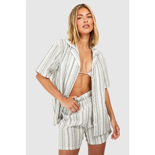 Chemise De Plage Rayée En Lin À Manches Courtes - M - boohoo - Modalova