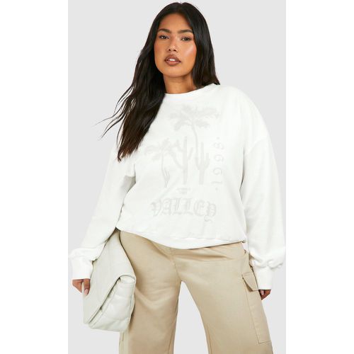 Plus" Palm Print Slogan Oversized Sweatshirt - Blanc Écru - 18, Blanc Écru - boohoo - Modalova