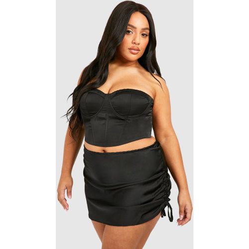 Grande Taille - Mini-Jupe Satinée Froncée - 44 - boohoo - Modalova