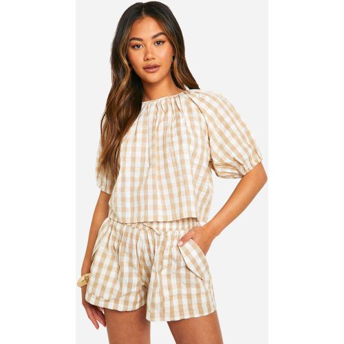 Ensemble À Imprimé Vichy Avec Top À Manches Bouffantes Et Short - 34 - boohoo - Modalova