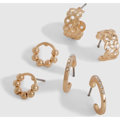 Gold Mini Hoop Earrings 3 Pack - boohoo - Modalova