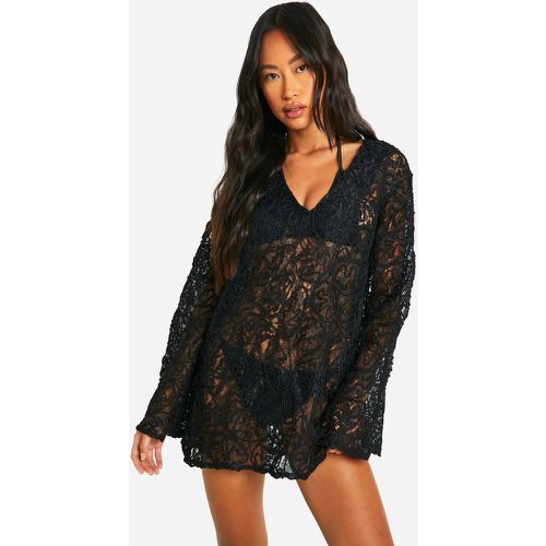 Robe De Plage Premium En Crochet Et Dentelle - M - boohoo - Modalova