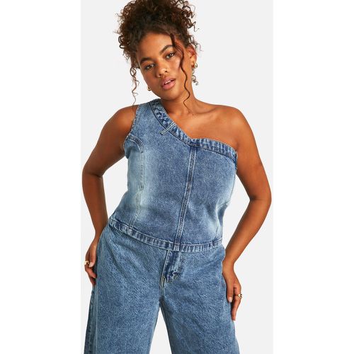 Grande Taille - Top En Jean Asymétrique Délavé - 46 - boohoo - Modalova