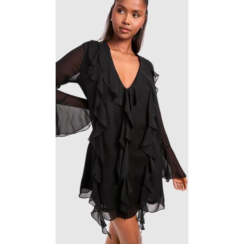 Robe Droite À Volants En Mousseline De Soie - 38 - boohoo - Modalova